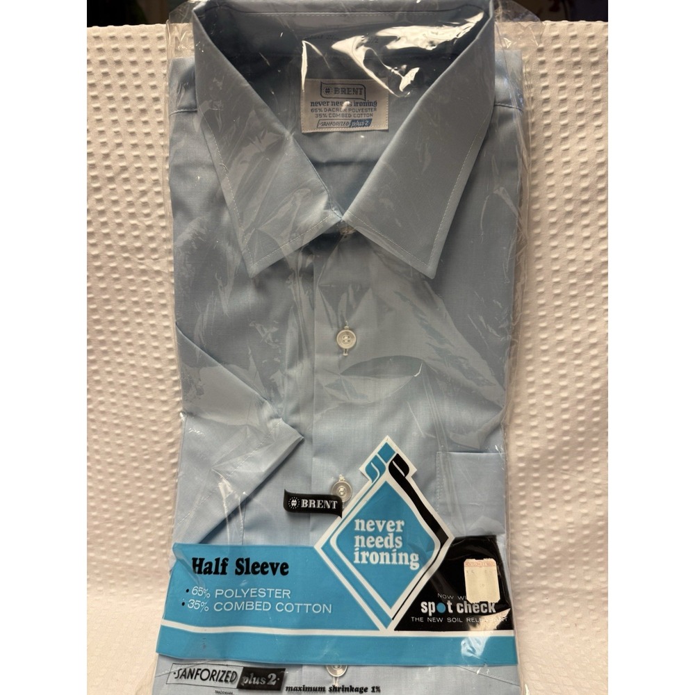 Vintage 1960s Brent Men's Light Blue Button Up SZ 15.5 NOS
